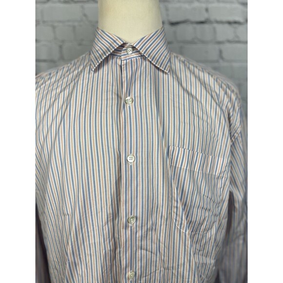 Solemare Maus Hoffman Dress Shirt Men 17/43 White,Orange,Blue Striped Button Up - Picture 1 of 8